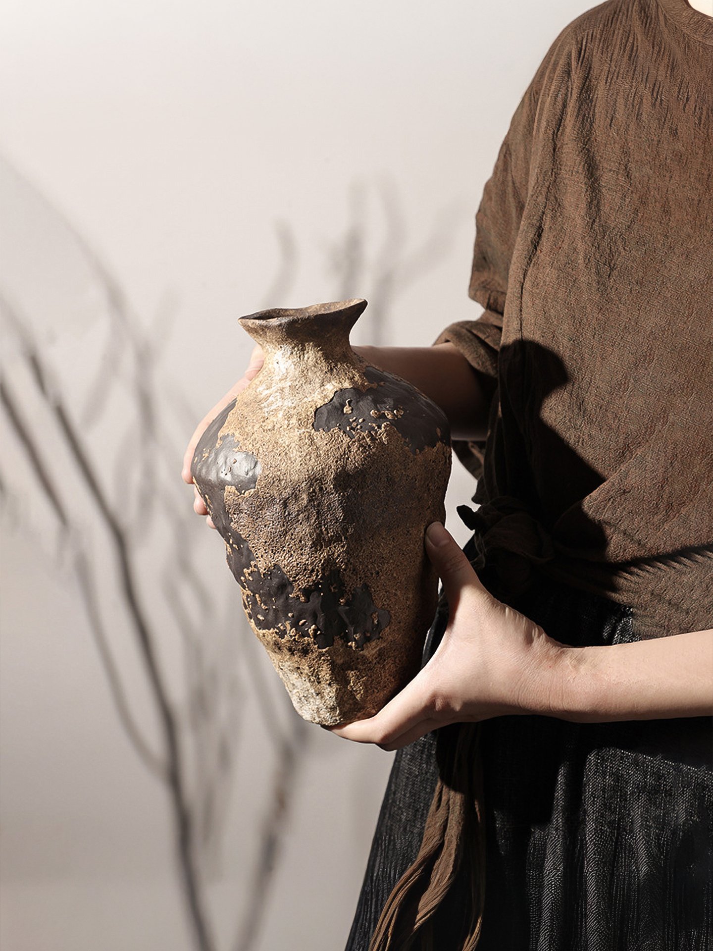 Wabiv Rustic UFO Zen Pottery Vase | Authentic Wabi-Sabi Decor