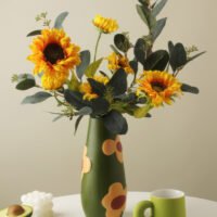 Hand-painted rustic pottery floral motif vase