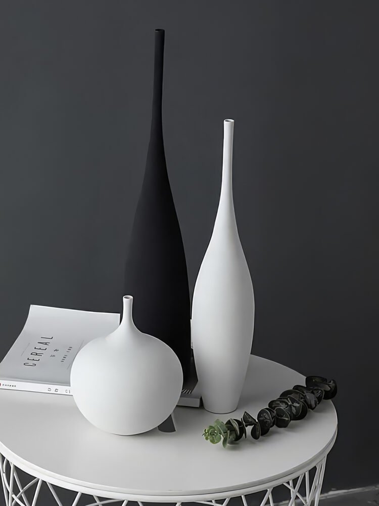 Wabiv narrow neck tall ceramic vase with wire-drawn texture