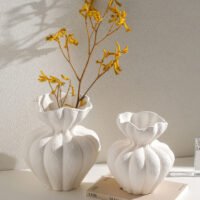 Romantic French style multi-petal fluted ceramic vase