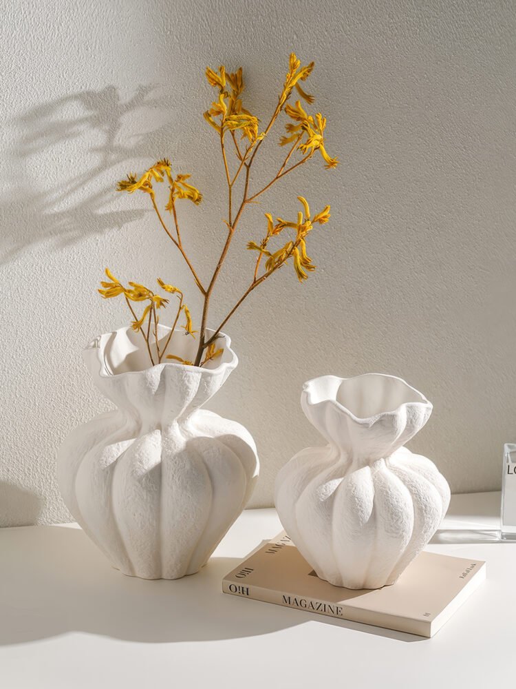 Romantic French style multi-petal fluted ceramic vase
