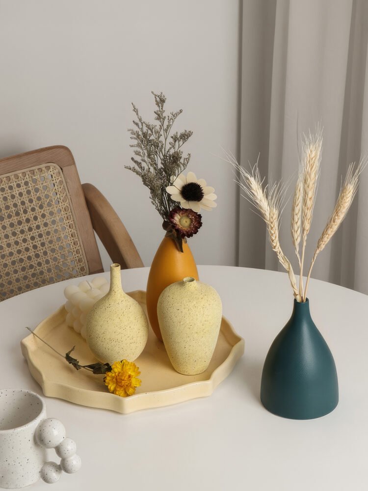 Soft Morandi color palette ceramic vase for dried flowers