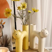 Wabiv cute tubular Siamese cat shaped ceramic vase