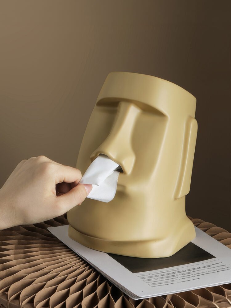 Funny Moai giant stone statue shaped ceramic tissue box dispenser