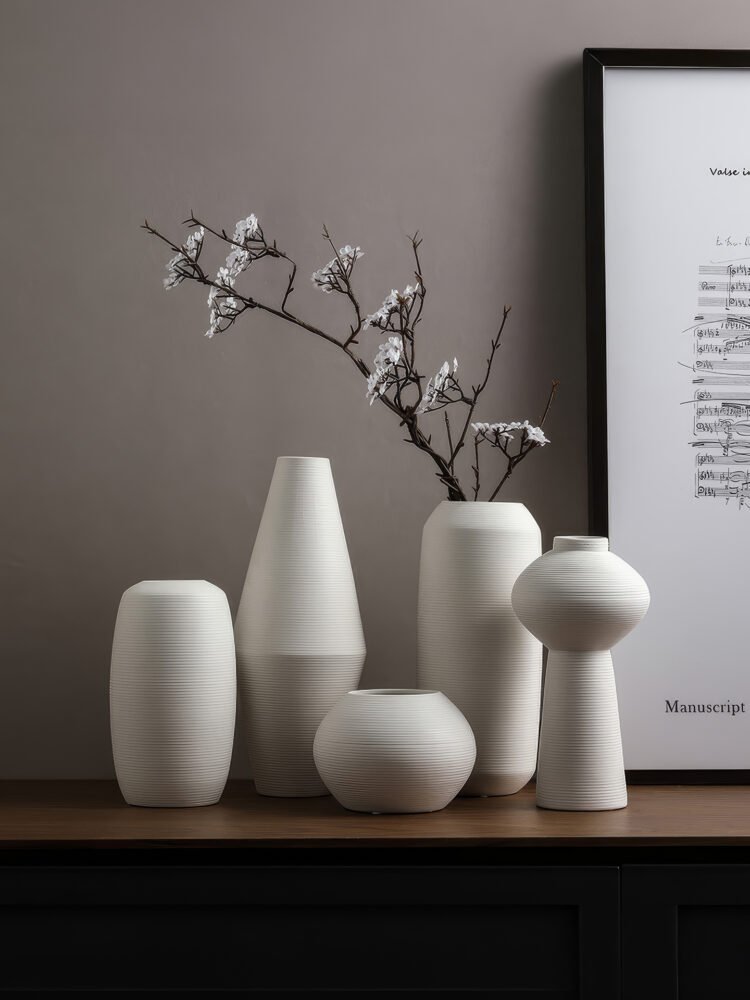 Wabiv unglazed ceramic vase with subtle stenciled details