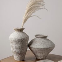 Wabiv rustic white frosted glaze pottery jar vase
