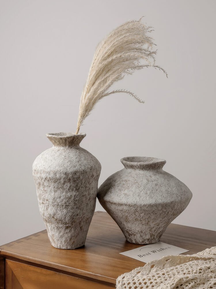 Wabiv rustic white frosted glaze pottery jar vase