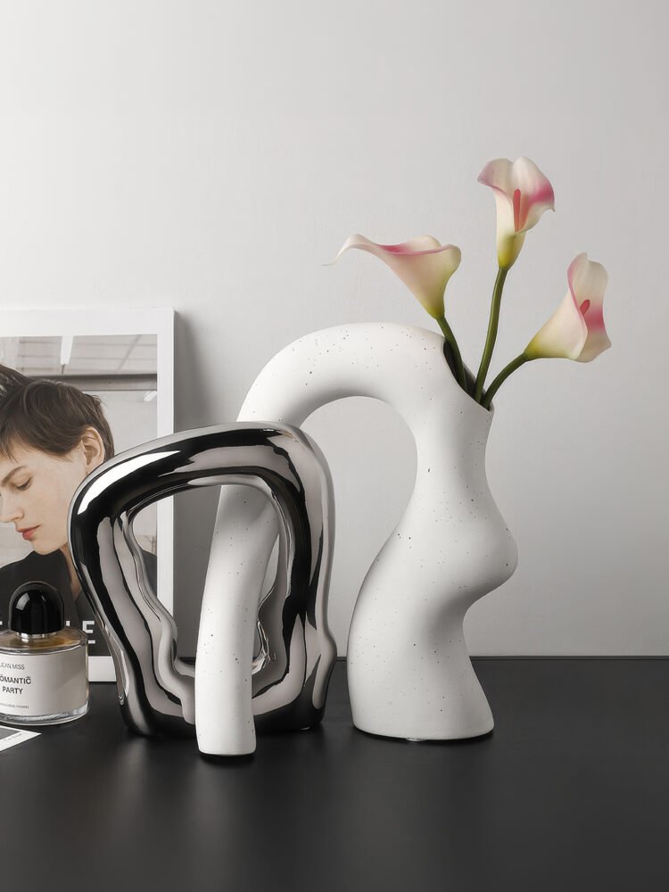 Contemporary irregular shaped color-blocked decorative vase