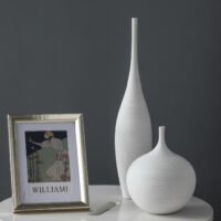 Wabiv narrow neck tall ceramic vase with wire-drawn texture