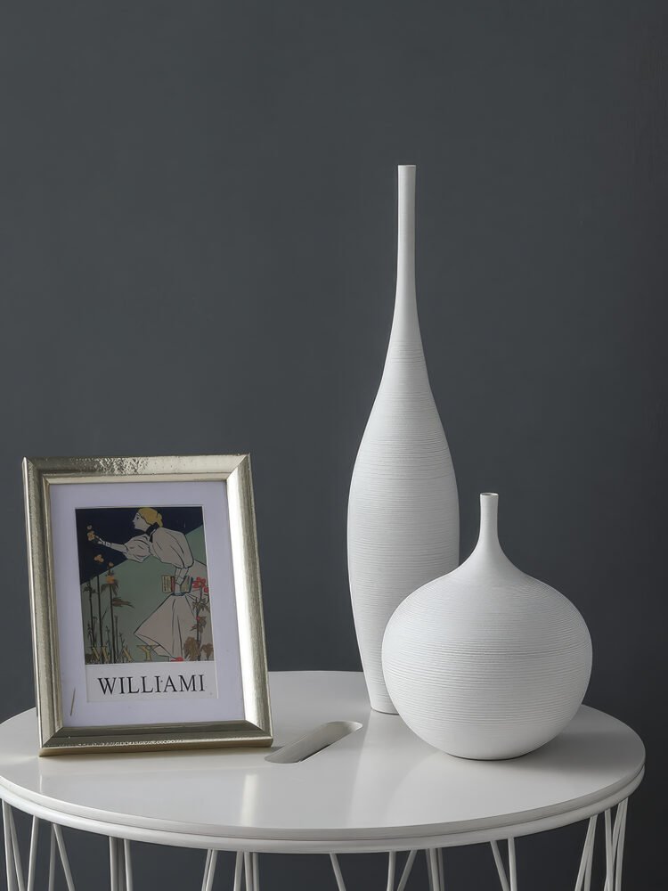 Wabiv narrow neck tall ceramic vase with wire-drawn texture