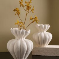 Romantic French style multi-petal fluted ceramic vase