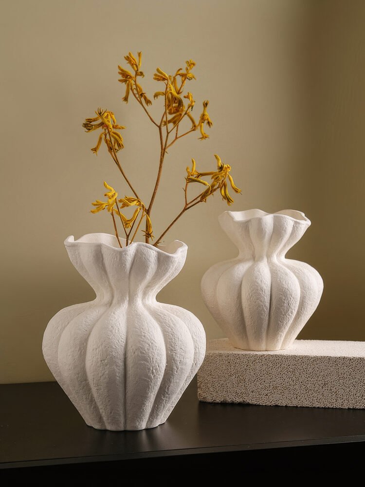 Romantic French style multi-petal fluted ceramic vase