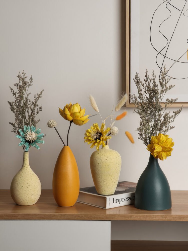 Soft Morandi color palette ceramic vase for dried flowers