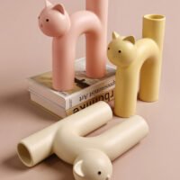 Wabiv cute tubular Siamese cat shaped ceramic vase