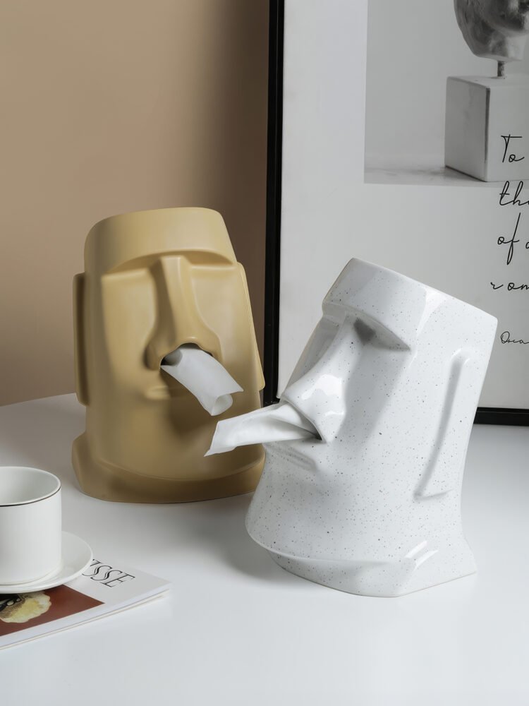 Funny Moai giant stone statue shaped ceramic tissue box dispenser