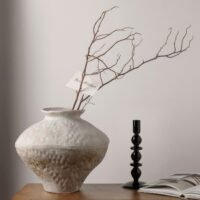 Wabiv rustic white frosted glaze pottery jar vase