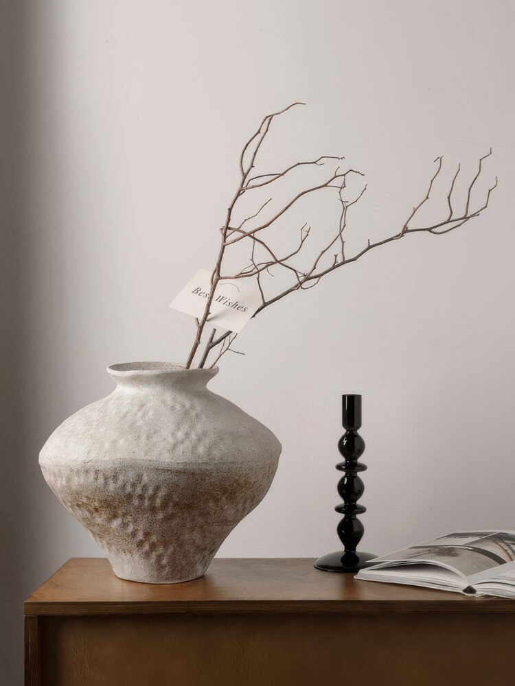 Wabiv rustic white frosted glaze pottery jar vase