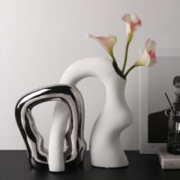 Contemporary irregular shaped color-blocked decorative vase