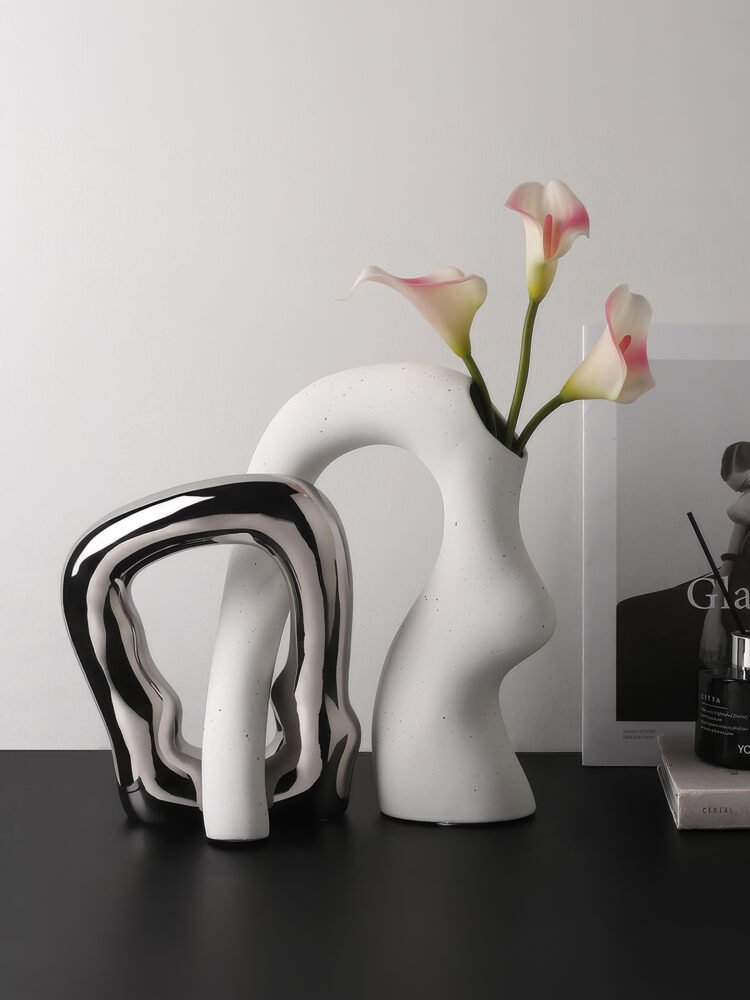 Contemporary irregular shaped color-blocked decorative vase