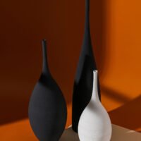 Wabiv narrow neck tall ceramic vase with wire-drawn texture