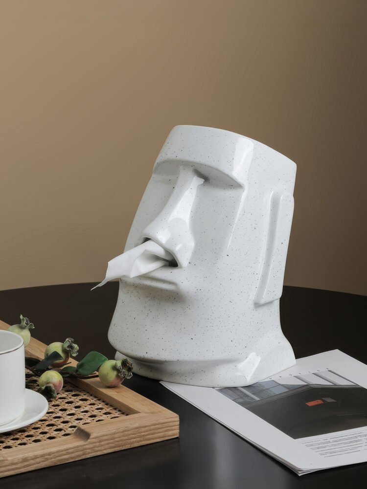Funny Moai giant stone statue shaped ceramic tissue box dispenser