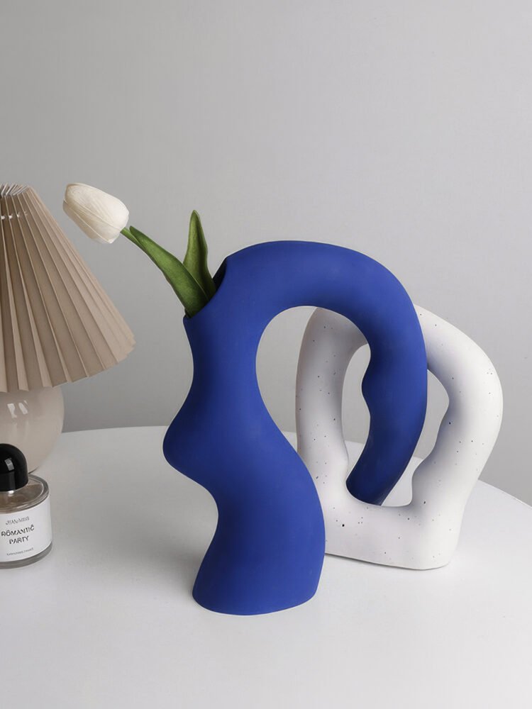 Contemporary irregular shaped color-blocked decorative vase