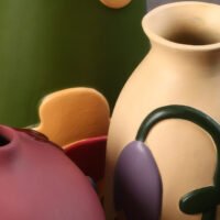Hand-painted rustic pottery floral motif vase