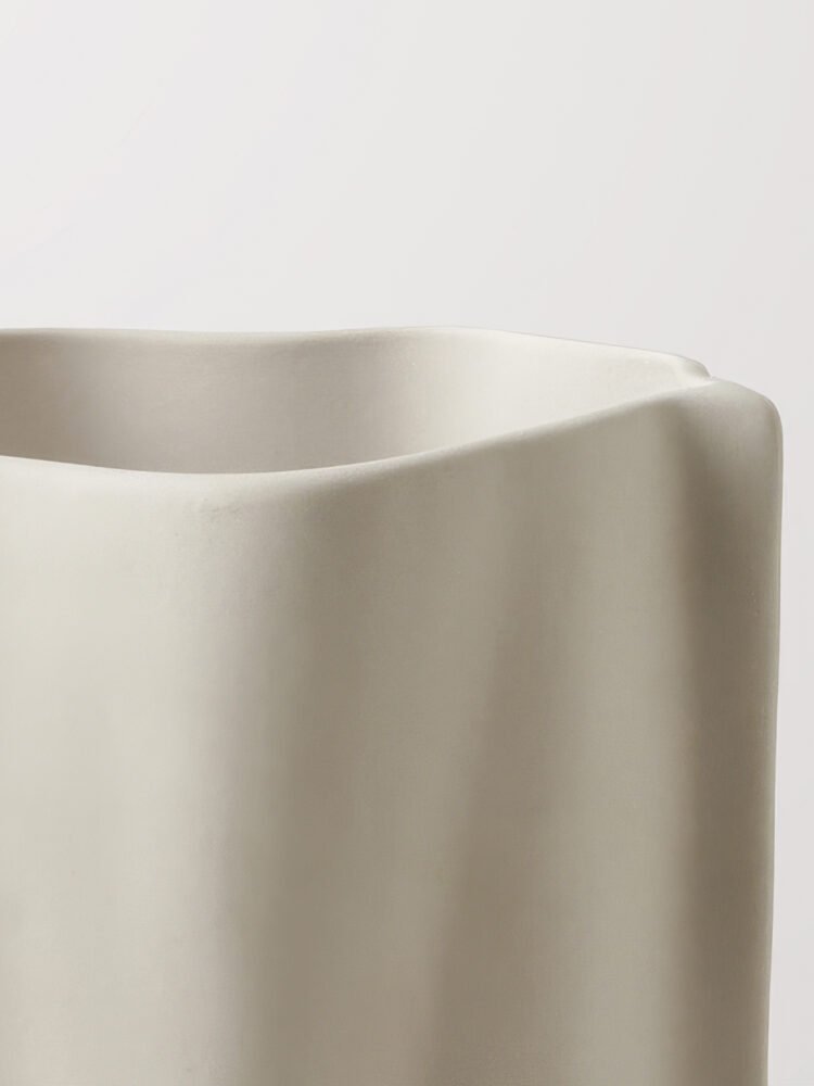 Hand-pinched aesthetic ceramic vase resembling a paper bag