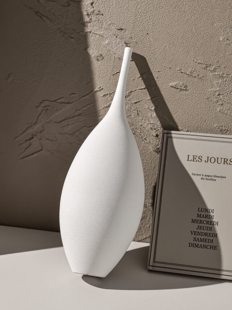 Wabiv narrow neck tall ceramic vase with wire-drawn texture