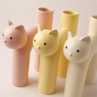 Wabiv cute tubular Siamese cat shaped ceramic vase