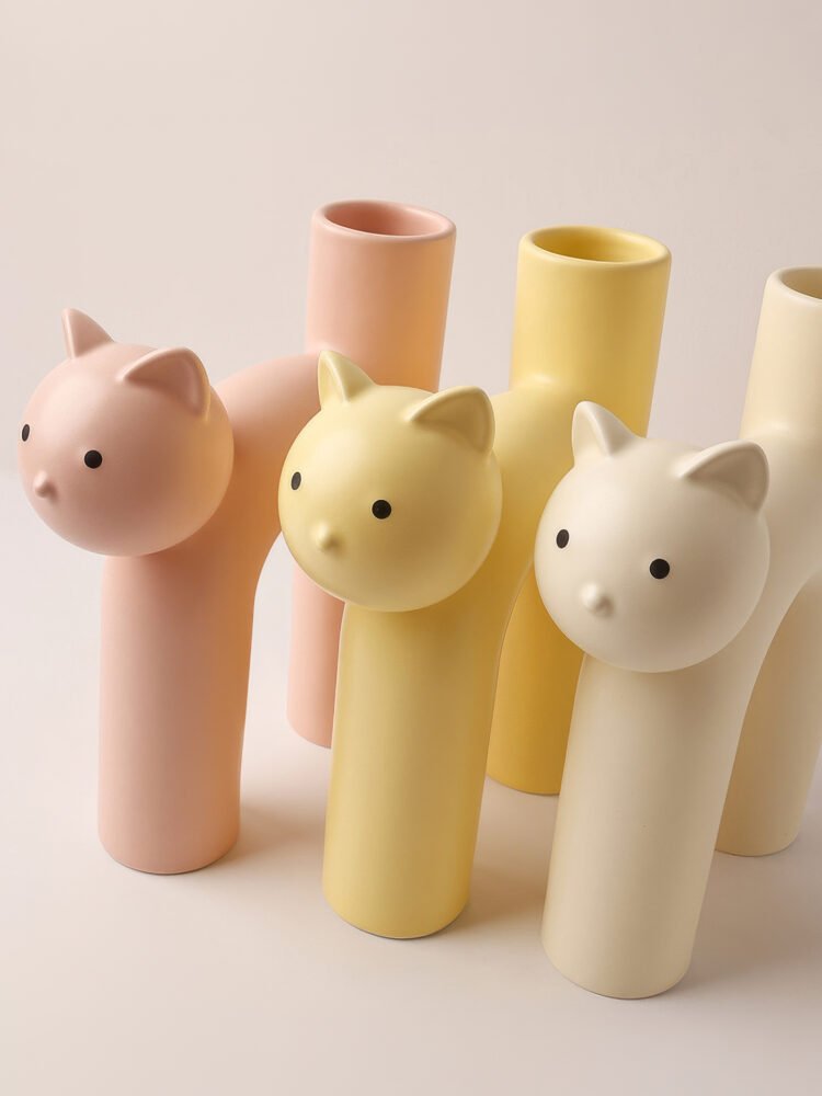 Wabiv cute tubular Siamese cat shaped ceramic vase