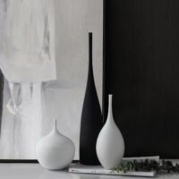 Wabiv narrow neck tall ceramic vase with wire-drawn texture