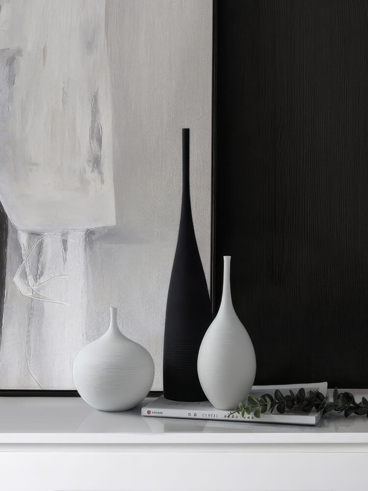 Wabiv narrow neck tall ceramic vase with wire-drawn texture