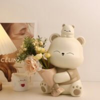 Cute hug bear holding bouquet decorative ornament