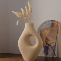 Wabiv wabi-sabi style vase with artistic curved handle
