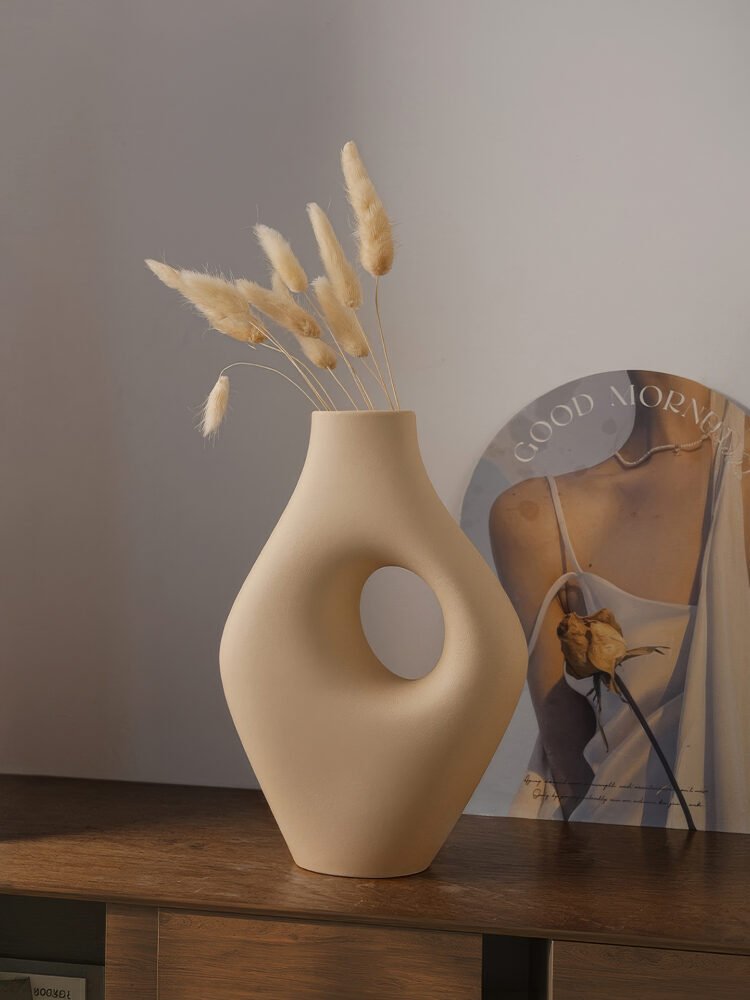 Wabiv wabi-sabi style vase with artistic curved handle