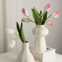 Creamy white multi-petal shaped aesthetic ceramic vase