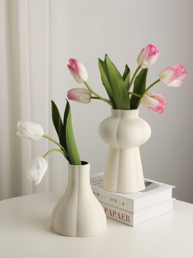Creamy white multi-petal shaped aesthetic ceramic vase