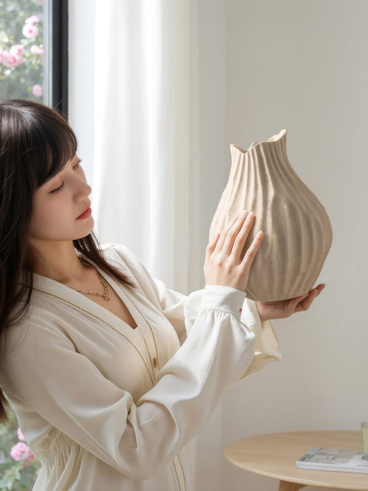 Wabi-sabi minimalist vase with irregular surface pattern