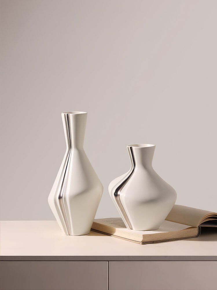 Wabiv three-fold geometric patterned ceramic vase