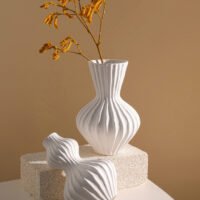 Wabiv retro style ribbed striped ceramic flower vase