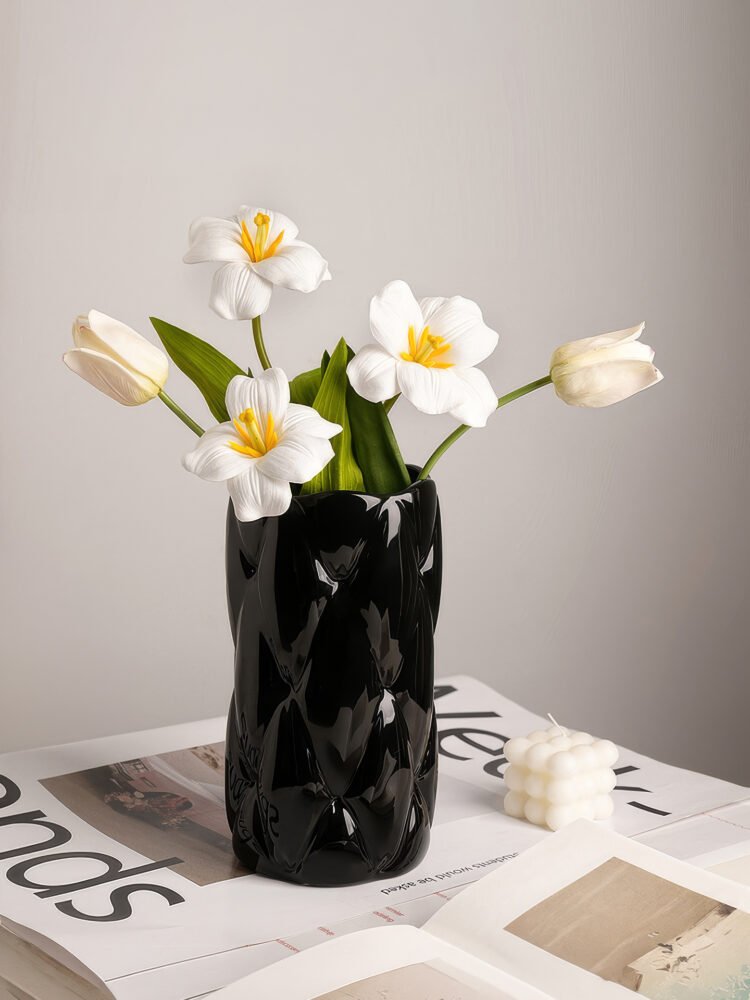 Creative sofa patterned texture ceramic vase in soft matte white finish