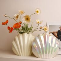 Minimalist cream white shell shaped ceramic vase Madeleine style for home decor