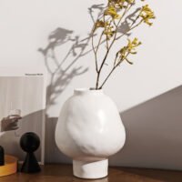 Wabiv tall ceramic bottle vase with hammered texture finish