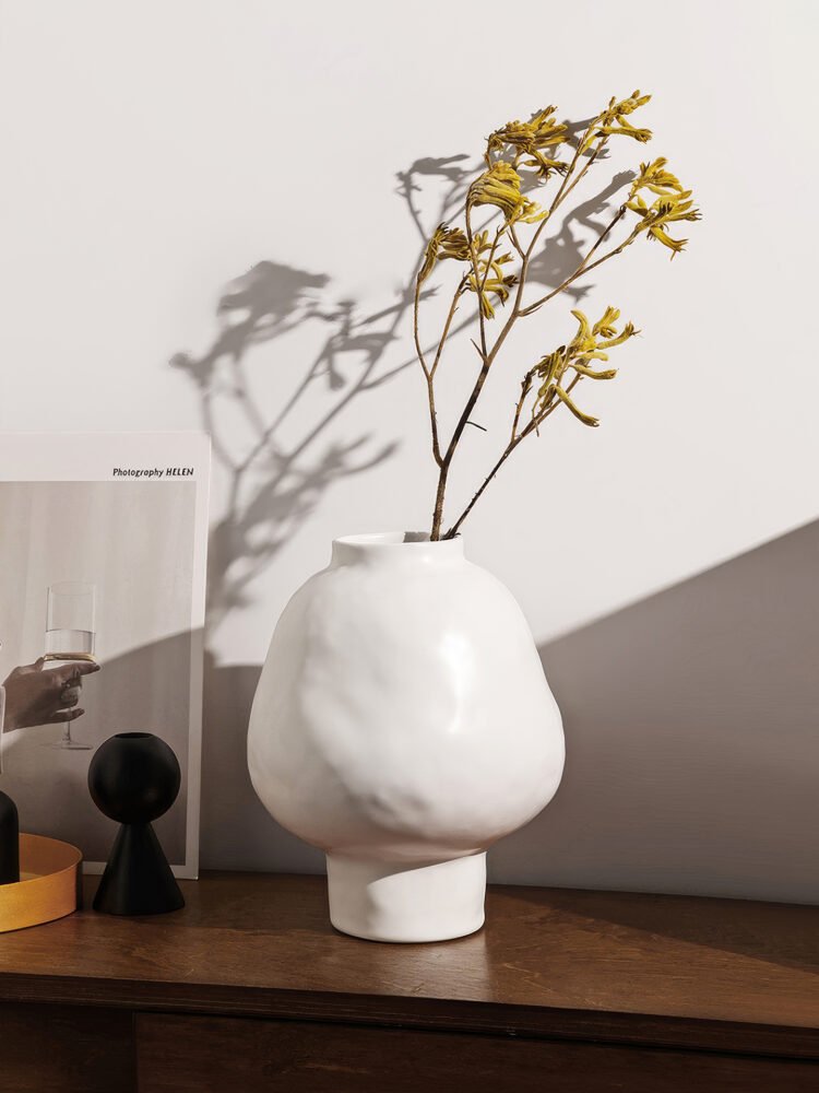 Wabiv tall ceramic bottle vase with hammered texture finish