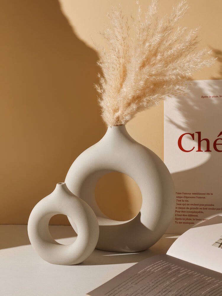 Trendy Instagram style unglazed donut vase for minimalist decor