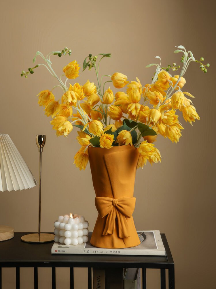 Elegant bow-shaped white ceramic vase for bouquets