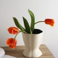 Creamy white multi-petal shaped aesthetic ceramic vase