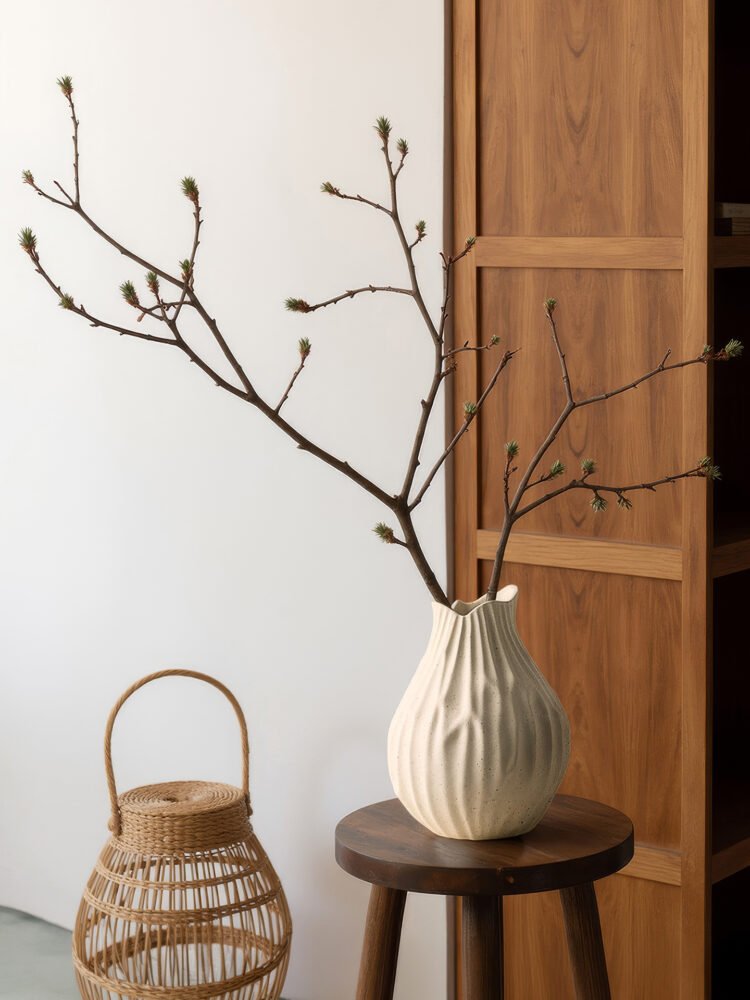 Wabi-sabi minimalist vase with irregular surface pattern