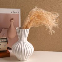 Wabiv retro style ribbed striped ceramic flower vase